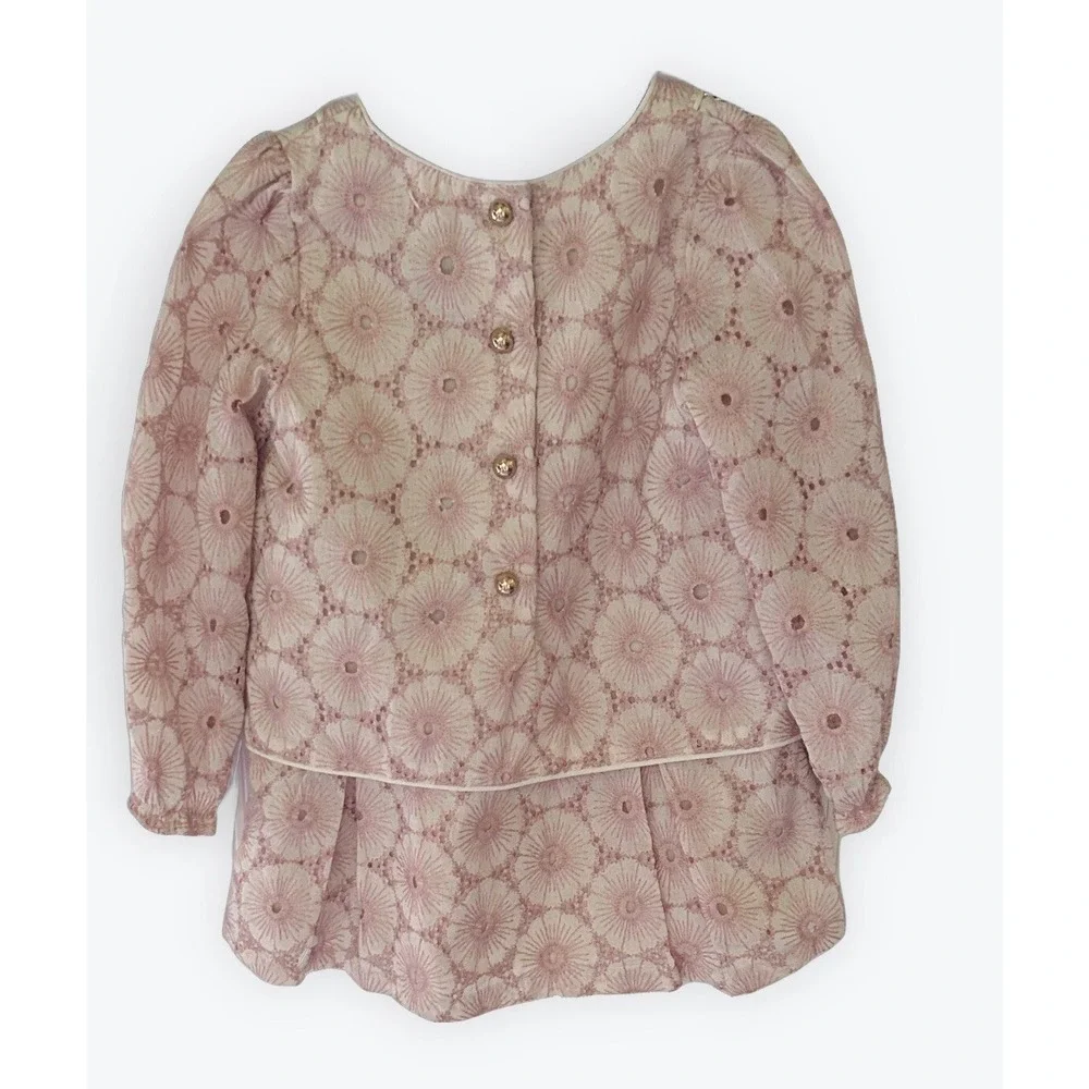 Girls NWT Cynthia‎ Rowley Dress Mauve And Cream Long Sleeve Size 24 Months